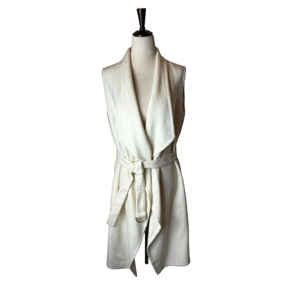 Hugo Boss Ivory Wool Blend Knit Waterfall Collar Long Line Belted Kalimi Vest 6 - Picture 2 of 12